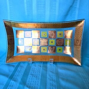 Vintage MCM Georges Briard Rectangular Glass Tray: Sun Lyre
